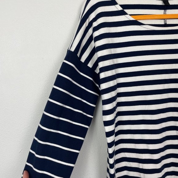 J. Crew Woman's Sz M Navy Blue and‎ White Striped Shift Shirt Dress 3/4 Sleeve - Picture 3 of 9